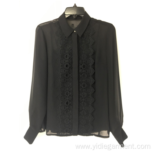 China Women's Black Lace Long Sleeve Shirt Manufactory